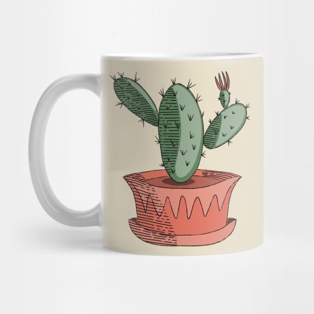 Green Cactus Succulent in Orange Pot Hand Drawn Line Art by ksrogersdesigns